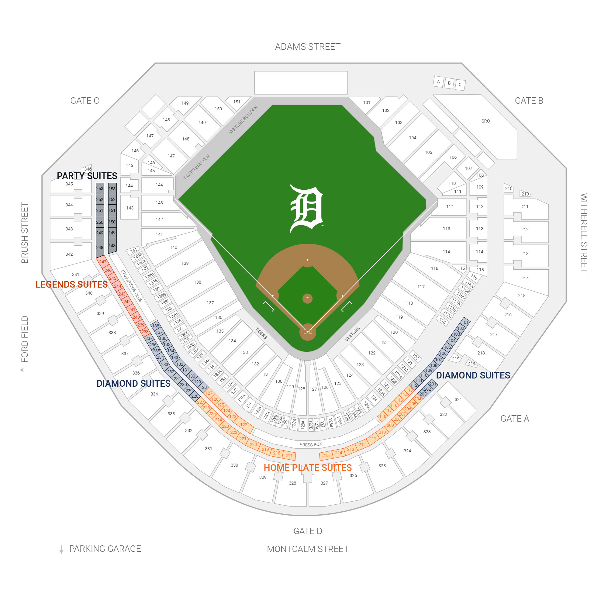 Comerica Park / Detroit Tigers Suite Map and Seating Chart